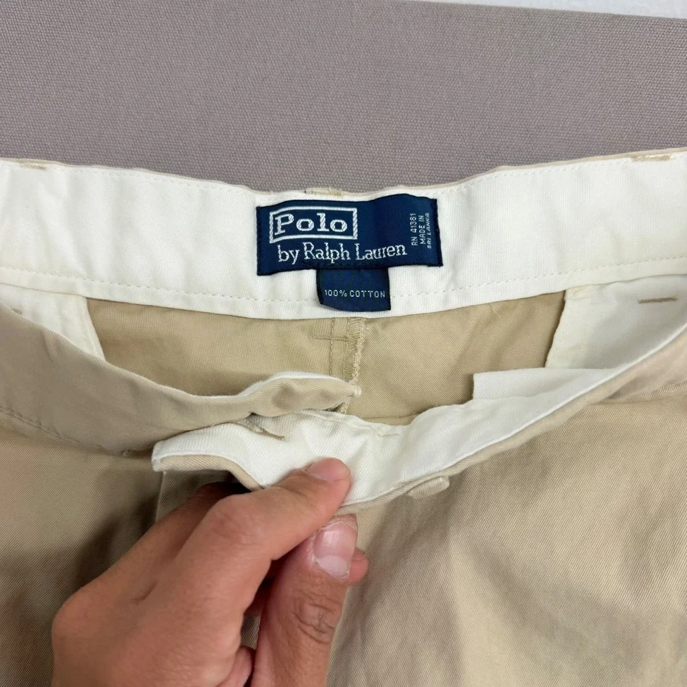 Polo Ralph Lauren Mens Khaki Chino Pants 38x32 Tan 100% Cotton Flat Front Chinos